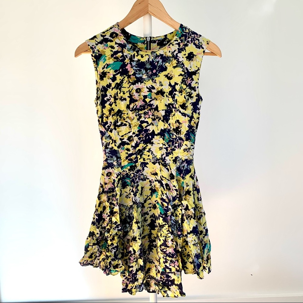H&M Yellow Floral Skater Dress US 4